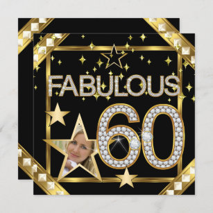 Fabulous 60 Retro Glamour Hollywood Gold Photo Invitation