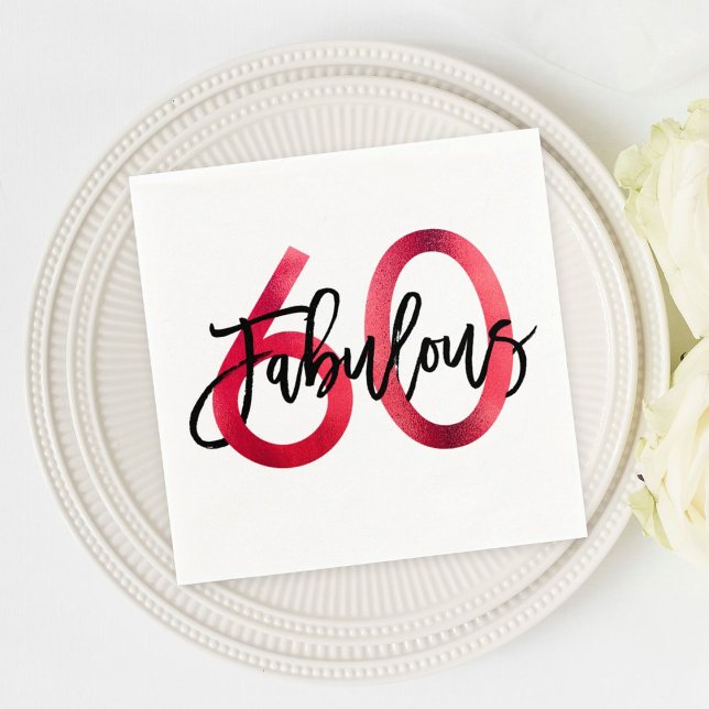 Fabulous 60th | Chic Red Modern Elegant Birthday Napkin (Creator Uploaded)