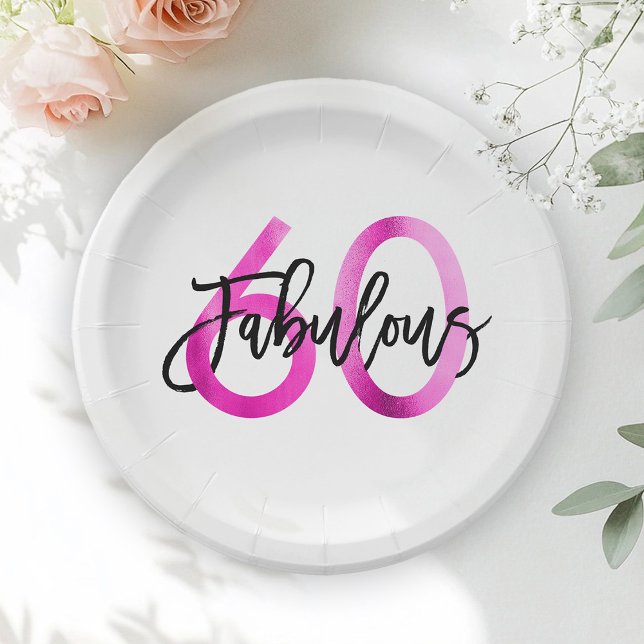 Fabulous 60th | Modern Chic Elegant Pink Birthday Paper Plate (Creator Uploaded)