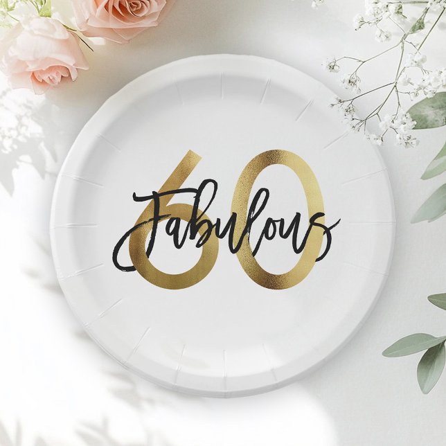 Fabulous 60th | Modern Elegant Chic Gold Birthday Paper Plate (Creator Uploaded)