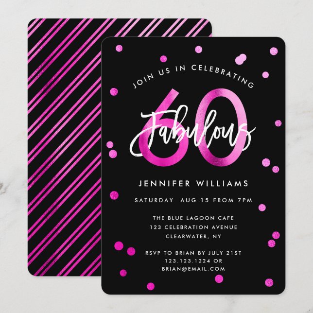 Fabulous 60th | Modern Elegant Pink Birthday Party Invitation (Front/Back)
