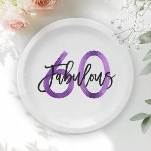 Fabulous 60th   Modern Elegant Purple Birthday Paper Plate
