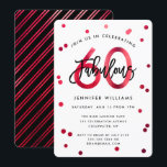 Fabulous 60th | Modern Elegant Red Birthday Party Invitation<br><div class="desc">Celebrate your fabulous 60th Birthday party with these modern,  elegant,  chic party invitations with brush hand lettering and shiny red / black design. Background colour can be changed under "customise further". Part of the "Fabulous 60th" collection.</div>