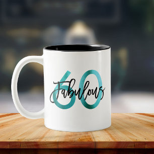 Fabulous 60th Modern Elegant Teal Green Birthday Two-Tone Coffee Mug