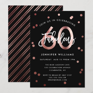 Fabulous 60th Modern Rose Gold Stylish Birthday Invitation