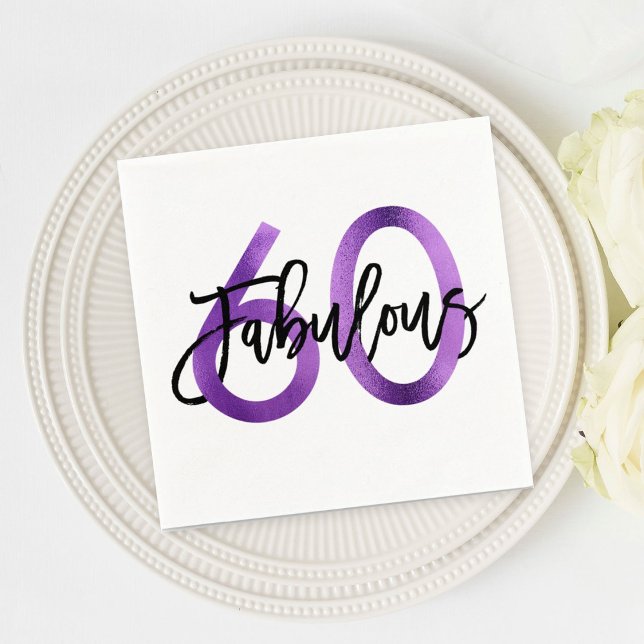 Fabulous 60th | Purple Modern Elegant Birthday Napkin (Creator Uploaded)
