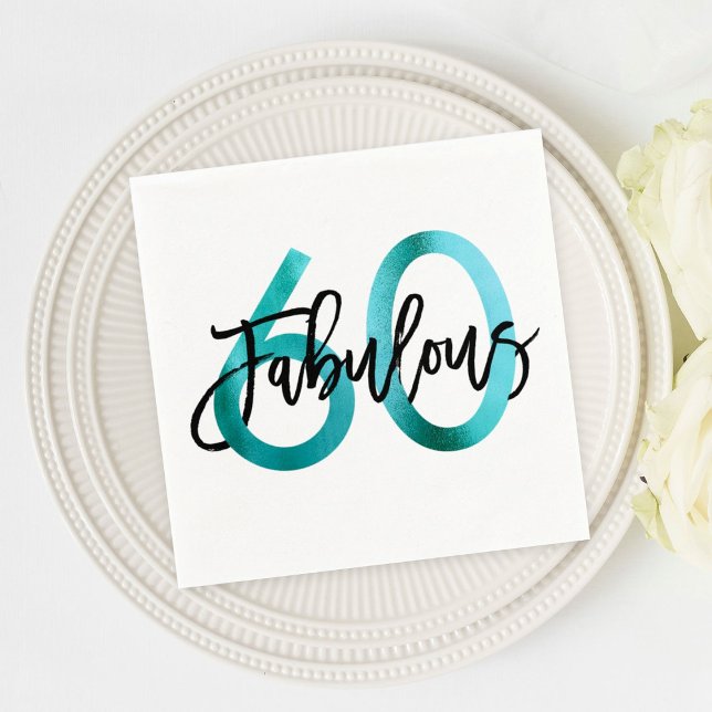 Fabulous 60th | Teal Green Modern Elegant Birthday Napkin (Creator Uploaded)