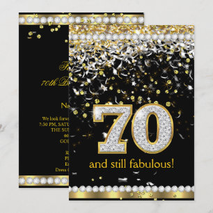 Fabulous 70 Gold Silver Streamers 70th Party Invitation