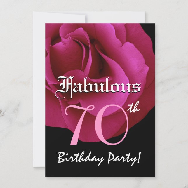Fabulous 70th Birthday Party Ruby Red Rose W1485 Invitation (Front)