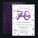 Fabulous 70th | Modern Chic Purple Birthday Party Invitation<br><div class="desc">Celebrate your fabulous 70th Birthday party with these modern,  elegant,  chic party invitations with brush hand lettering and purple / black design. Background colour can be changed under "customise further". Part of the "Fabulous 70th" collection.</div>
