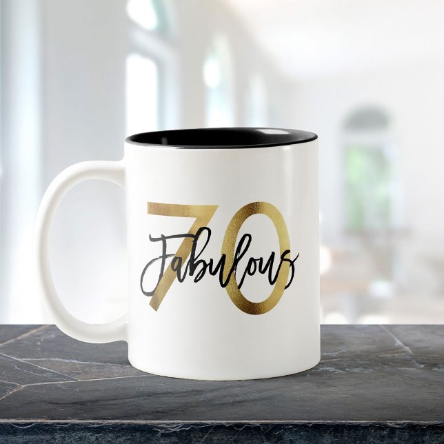 Fabulous 70th | Modern Elegant Chic Gold Birthday Two-Tone Coffee Mug (Creator Uploaded)