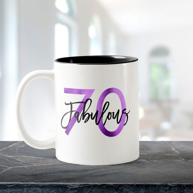 Fabulous 70th | Modern Elegant Purple Birthday Two-Tone Coffee Mug (Creator Uploaded)