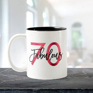 Fabulous 70th   Modern Elegant Red Birthday Two-Tone Coffee Mug