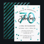 Fabulous 70th | Modern Elegant Teal Birthday Party Invitation<br><div class="desc">Celebrate your fabulous 70th Birthday party with these modern,  elegant,  chic party invitations with brush hand lettering and teal green / black design. Background colour can be changed under "customise further". Part of the "Fabulous 70th" collection.</div>
