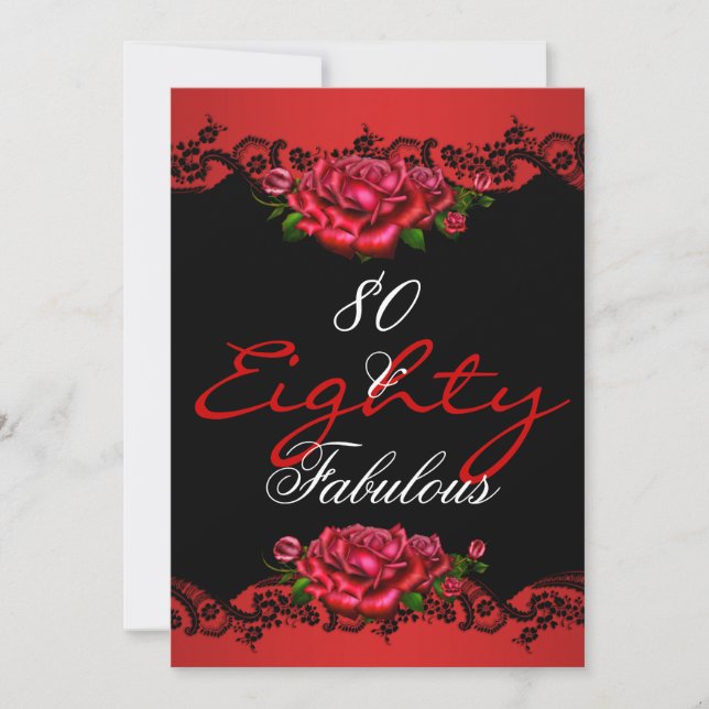 Fabulous 80 80th Birthday Party Red Roses Invitation (Front)