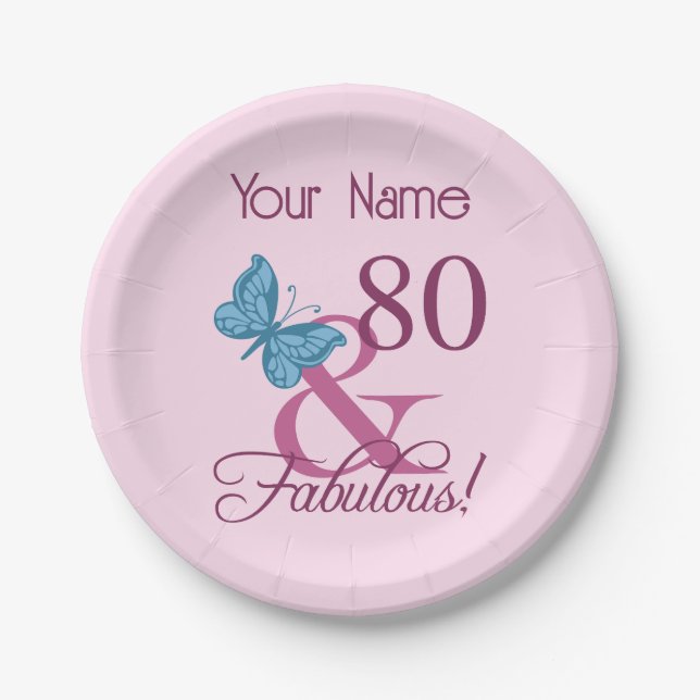 Fabulous 80th Birthday Paper Plate (Front)