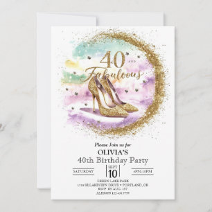 Fabulous Adult Digital Gold 40th Birthday Invitation