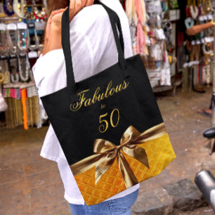 Fabulous and 50 Black Gold Bow sparkle Leather Tote Bag