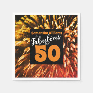 Fabulous and 50 Fireworks Orange Birthday Napkin