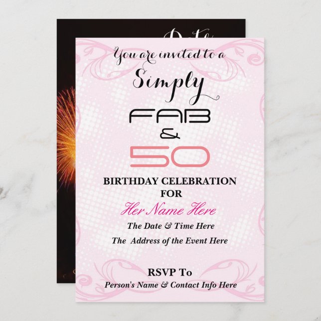 Fabulous and 50 - Simply FAB & 50 - Invitation (Front/Back)
