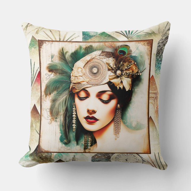 Fabulous Art Deco Lady Cushion/Pillow Throw Cushion (Front)