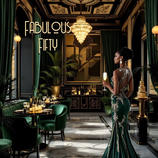 Fabulous Art deco Room Ethnic Woman Green Gold Invitation (Creator Uploaded)