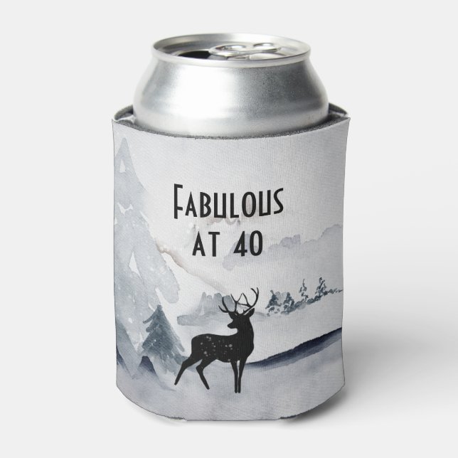 Fabulous at 40 Majestic Deer Watercolor Can Cooler (Can Front)