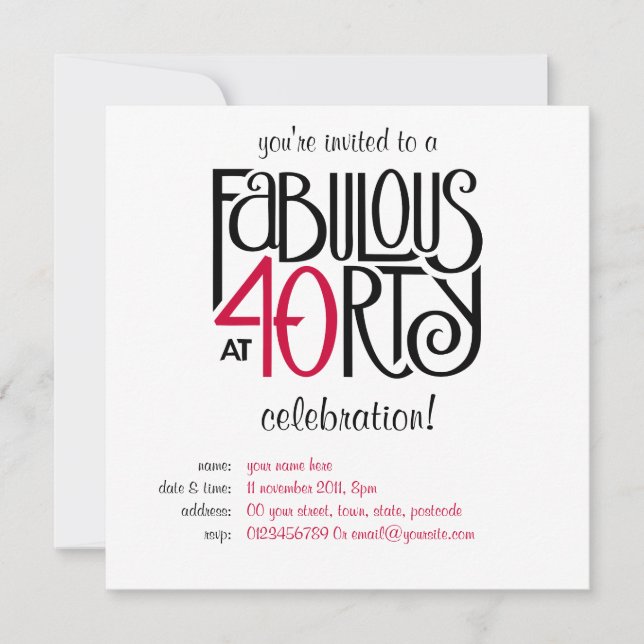 Fabulous at 40 red invitation (Front)