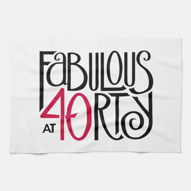 Fabulous at 40 red tea towel (Horizontal)