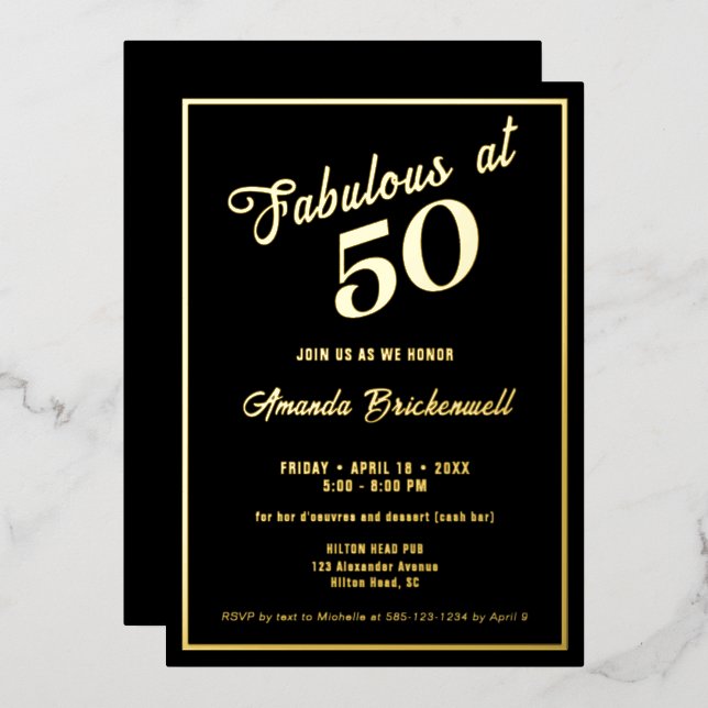 Fabulous at 50 Birthday Foil Invitation (Front/Back)