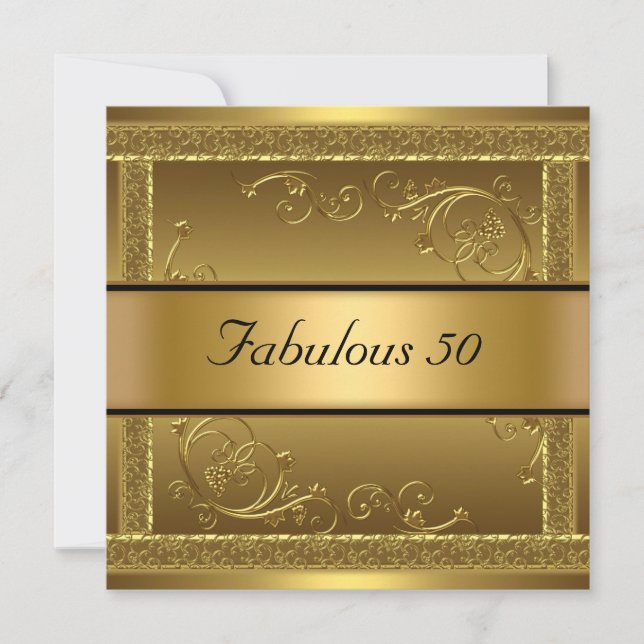 Fabulous at 50 Birthday Party Gold Invitation (Front)