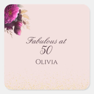 Fabulous at 50 Blush Pink Gold Glitter Birthday Square Sticker