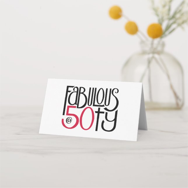 Fabulous at 50 red Folded Place Cards (Front)