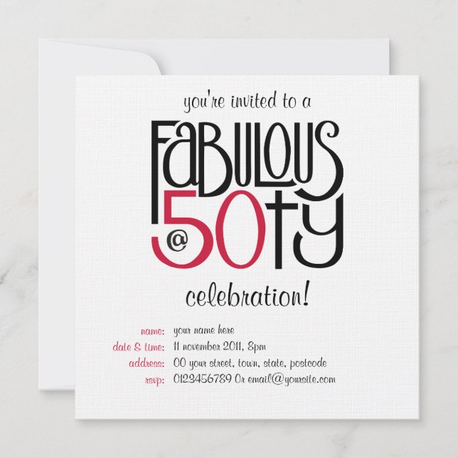 Fabulous at 50 red invitation (Front)
