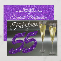 Fabulous at 55 Girly Birthday Purple Glitter Party
