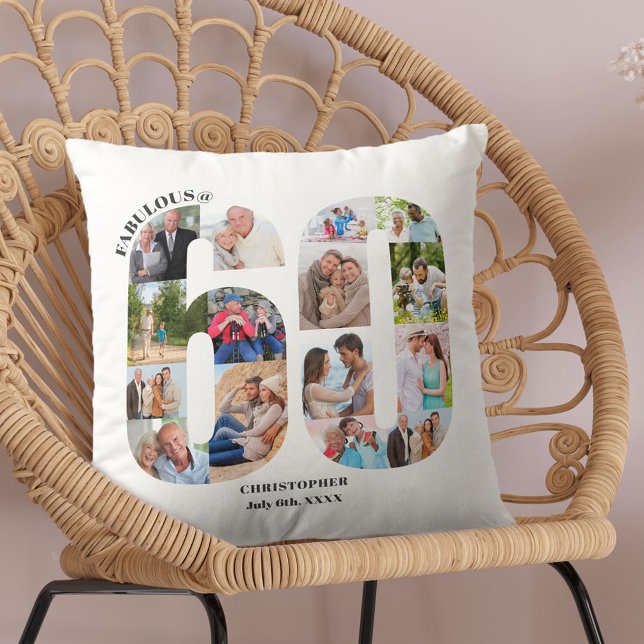 Fabulous at 60 Photo Collage 60th Birthday Custom Cushion (Creator Uploaded)