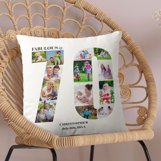 Fabulous at 70 Photo Collage 70th Birthday Custom Cushion (Creator Uploaded)