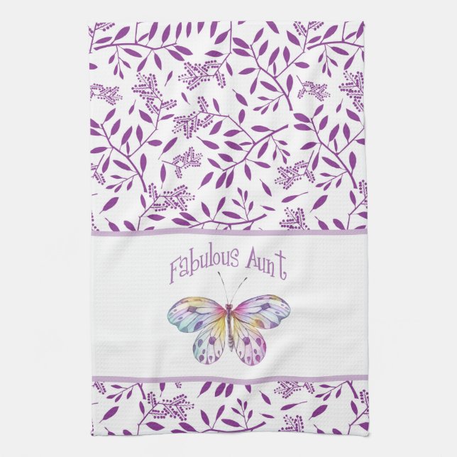 Fabulous Aunt Butterfly Pastel Tea Towel (Vertical)