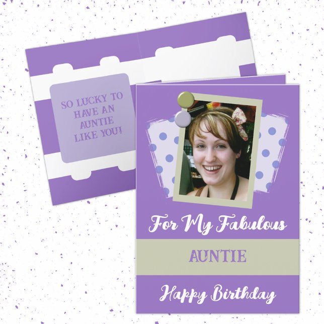 Fabulous auntie photo name purple green birthday card (Creator Uploaded)