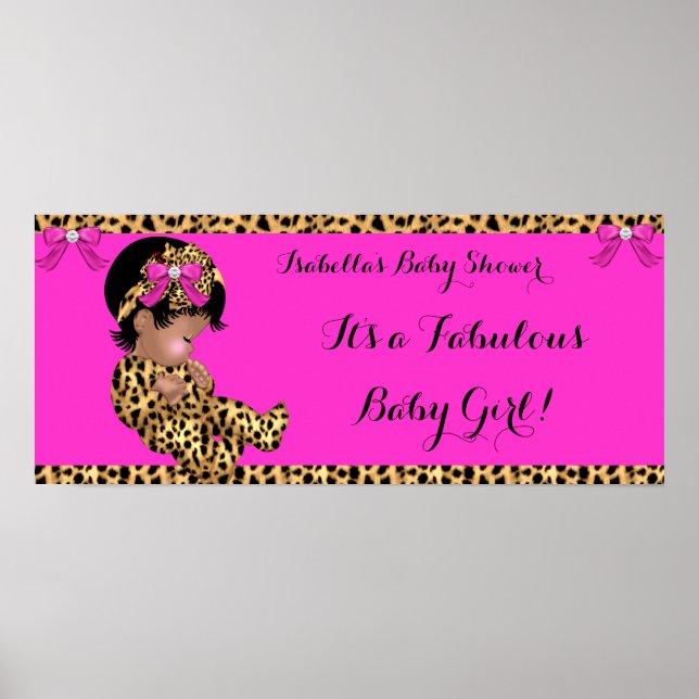 Fabulous Baby Shower Baby Cute Girl Leopard Pink Poster (Front)
