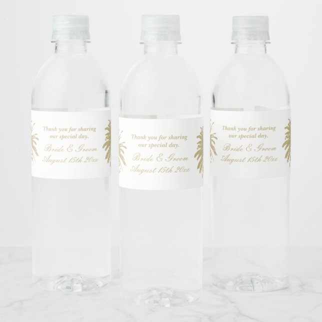 Fabulous beach wedding palm tree silhouette water bottle label (Bottles)
