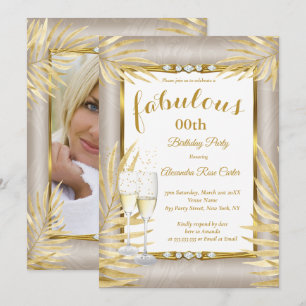 Fabulous Beige Gold Palms Champagne Party Invitation