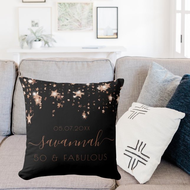 Fabulous birthday black gold monogram sparkle cushion (Creator Uploaded)