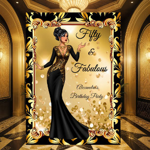 Fabulous Birthday Black Gold Stunning Dress Party Invitation