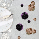 Fabulous birthday black purple glitter photo chic confetti<br><div class="desc">A classic black background decorated with dark purple coloured faux glitter drips, paint dripping look. With the text: 50 and fabulous x3 and a photo x3. Personalise and add your own photo, and a name. Purple coloured text. The word Fabulous is written with a modern hand lettered style script with...</div>
