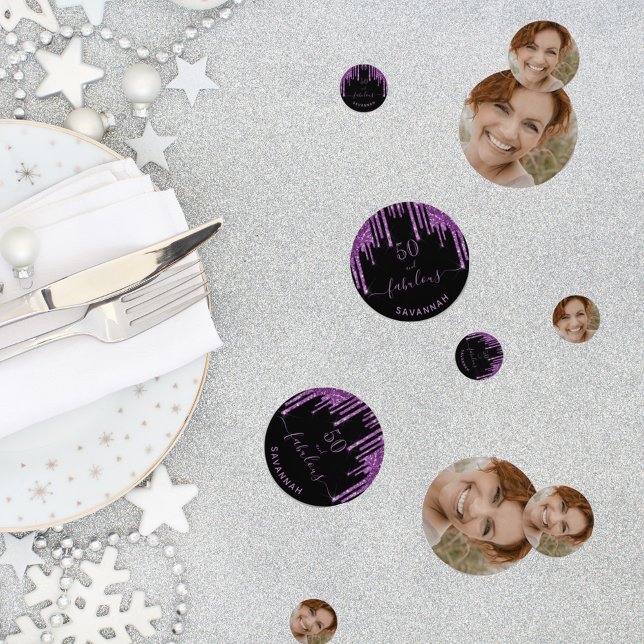 Fabulous birthday black purple glitter photo chic confetti (Creator Uploaded)