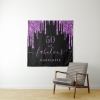 Fabulous birthday black purple glitter sparkle 50