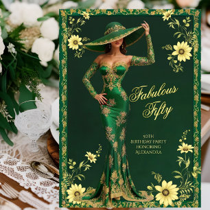 Fabulous Birthday Emerald Gold Woman Floral Invitation