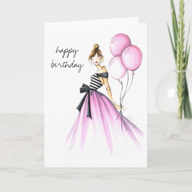 "Fabulous Birthday" Fashion Illustrated Birthday Card (Front)
