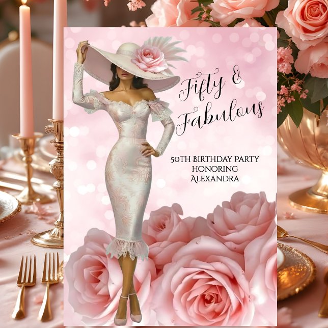 Fabulous Birthday Glamour Woman Pink Roses Invitation (Creator Uploaded)